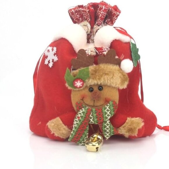 Hanging Reindeer Elk Xmas Ornament Bell Tree Decor Jewelry Storage Gift Bag - Picture 4 of 6